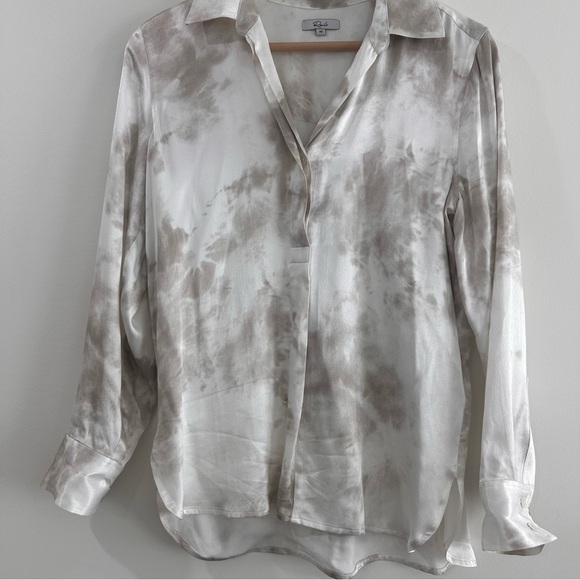 Rails Nissa satin popover blouse in Ivory storm V neck white grey XS satin - Picture 6 of 9